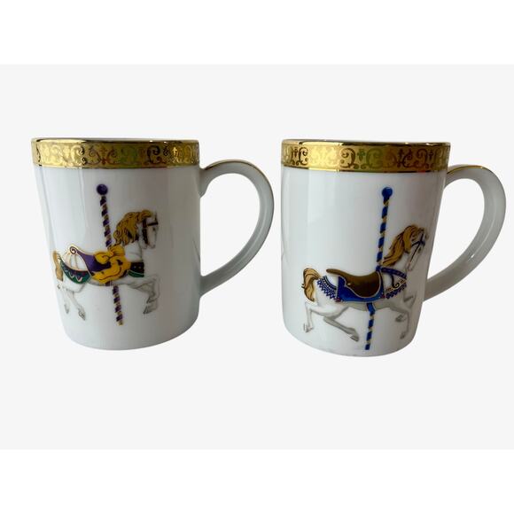 Royal Gallery Gold Buffet Carousel Set 2 China Coffee Cups Purple Blue Gold Rim - Picture 1 of 12